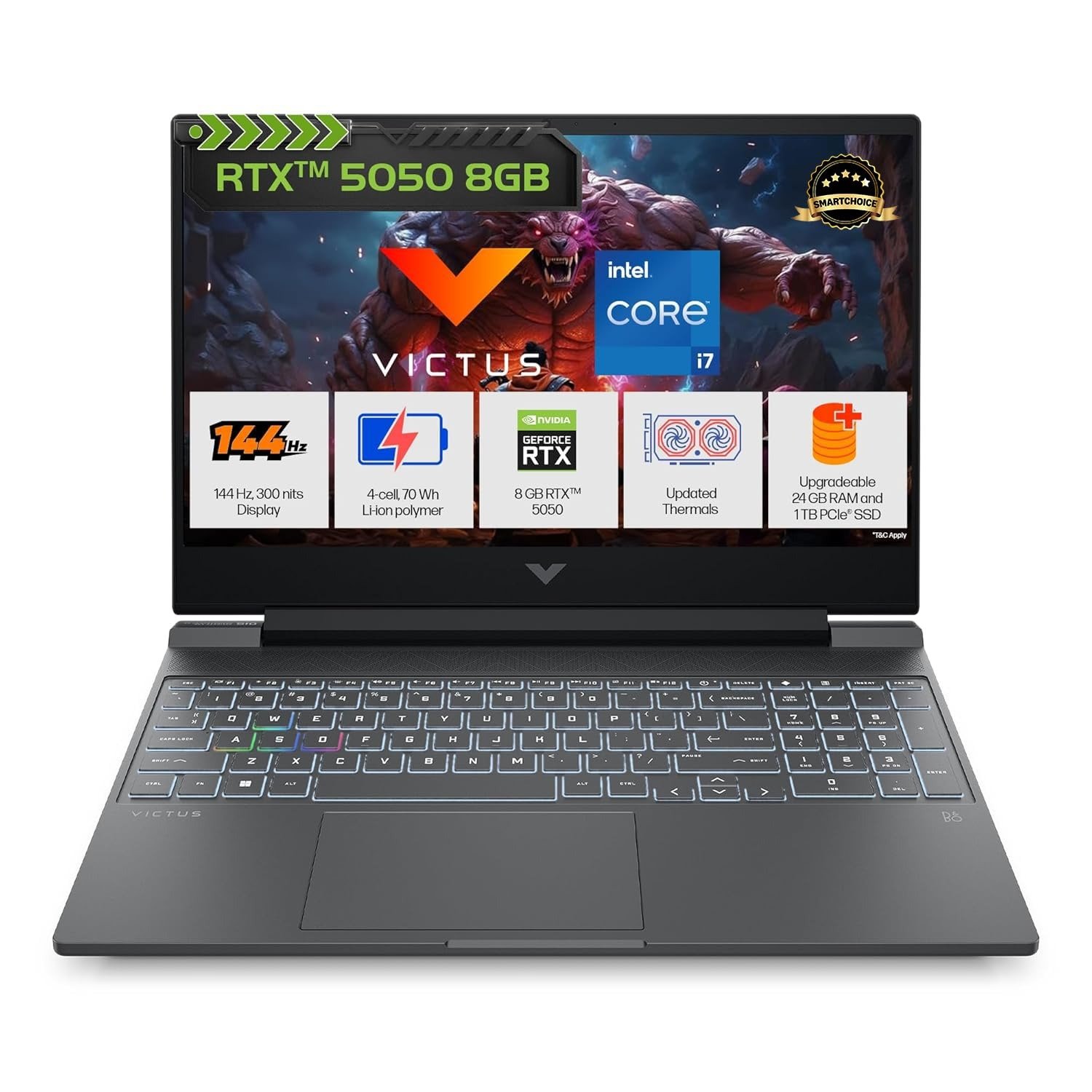 imgi_311_71HKFtogydL._SL1500_ HP Smartchoice Victus, 13th Gen i7-13620H, 6GB RTX 4050, 16GB DDR4(Upgradeable) 512GB SSD, 144Hz, 300nits, 15.6''/39.6cm, Win11, Office24, Mica Silver, 2.3kg, fa2100tx, Xbox Gamepass* Gaming Laptop - Image 1